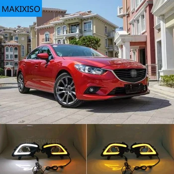 1 комплект для Mazda 6 Atenza 2014-2016 с поворотными сигнальными огнями LED DRL Дневные ходовые огни отверстие для противотуманной фары