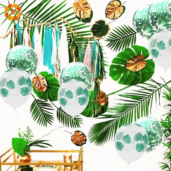 1 комплект Для вечеринки в стиле зеленых растений в джунглях, пальмовые листья, баннер с воздушным шаром с Днем рождения, Крещение ребенка, день рождения, ботанические принадлежности для вечеринки