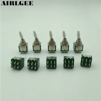 10 Шт 2A/250VAC 2P2T DPDT ВКЛ/ВЫКЛ 2-позиционные 6-контактные тумблеры зеленого цвета