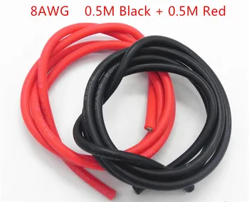 100 компл./лот 8AWG Силиконовый провод кабель 0,5 М черный + 0,5 М красный Провод конструкция высокотемпературный луженый медный кабель DZ0174