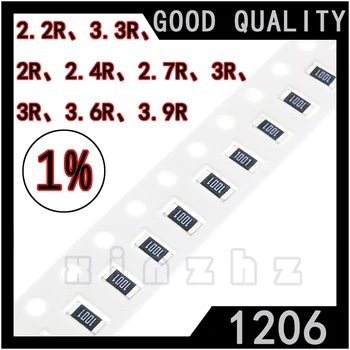 100ШТ SMD 1206 Чип-Резистор 1% Высокоточный Чип С Фиксированным Сопротивлением 2RΩ 2.2R 2.4R 2.7R 3R 3.3R 3.6R 3.9R 0.25Вт 1/4 Вт