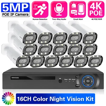 16CH 4K 8MP NVR POE CCTV 5MP Камера Комплект системы безопасности двухстороннее аудио Ai IP-камера Наружный цветной комплект видеонаблюдения ночного видения