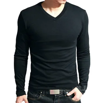 2021 Новая мужская однотонная тонкая футболка, весенне-осенняя футболка с длинными рукавами, мужской топ
