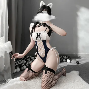2021 Сексуальный костюм милой девушки-кошки с боковыми бретельками, женский комплект нижнего белья хорошего качества для шоу комиксов, костюм кошки для косплея Каваи