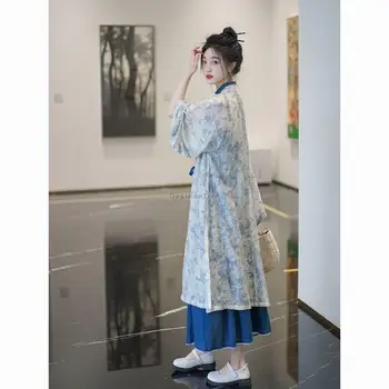2023 ming system hanfu женский весенне-летний топ с воротником-стойкой, длинная юбка, новый повседневный комплект hanfu в китайском стиле из трех предметов