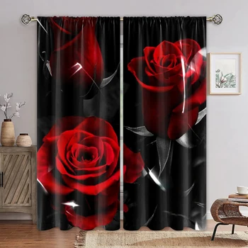 2023 Занавеска с принтом красной Розы для Спальни и гостиной, 2 штуки современной эстетичной занавески узкой ширины с принтом