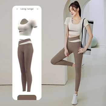 2023, Комплект для йоги с короткими рукавами, Летние короткие комплекты из двух предметов в стиле Для женщин, Леггинсы для бега, Женская уличная одежда для спортзала