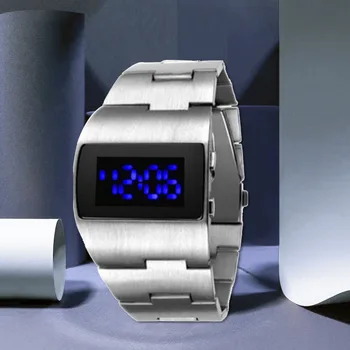 2023 Мужские часы из нержавеющей стали, Синие, красные цифровые светодиодные роскошные наручные часы в стиле Милитари, Модное спортивное платье, Новые мужские часы