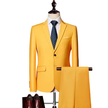 2023 Мужской Новый Деловой повседневный костюм, однотонный модный костюм с двойной пряжкой, комплект из двух предметов