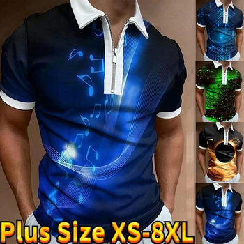 2023 Новая Уличная Высококачественная футболка, Мужская Повседневная одежда, Рубашка с короткими рукавами на молнии с лацканами, Летняя мужская рубашка Поло с 3D принтом