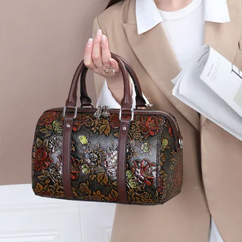 2023 Новые женские сумки в стиле ретро, Элегантный Цветочный Дизайн, Сумка через плечо из натуральной кожи, Роскошные Сумки-подушки Boston