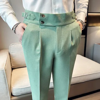 2023 Новые Модные Мужские брюки с высокой талией, деловые облегающие повседневные брюки, Мужские Корейские Весенне-летние Социальные брюки