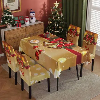 2023 Новые рождественские украшения, Набор стульев с принтом, Украшение для дома, все включено, Эластичная скатерть для стола