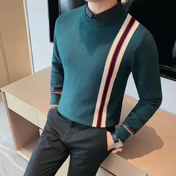 2023 Осенне-зимний воротник Рубашки, искусственный свитер из двух частей, мужской однотонный теплый трикотажный пуловер, высококачественный облегающий эластичный свитер