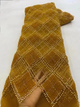 2023 Роскошная 3D кружевная ткань Дубай Кружевная ткань из тюля ручной работы с бисером, Вышитая аппликацией, Африканская Нигерийская ткань для шитья