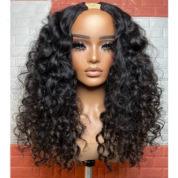 24-дюймовый Черный U-образный парик с глубокой Волной, Бразильские Парики из человеческих волос Для женщин с волосами младенца, Бесклеевой средний U-образный парик