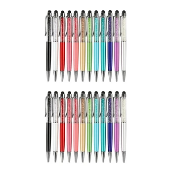 24 шт./упак., 2-в-1, тонкий стилус с кристалалми и чернилами, шариковые ручки (12 цветов)