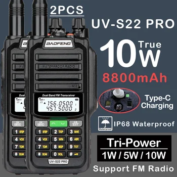 2ШТ Baofeng UV S22 PRO True 10 Вт Мощность IP68 Водонепроницаемая Портативная рация Type-C Зарядное Устройство Мощный UHF VHF Long Range UV-9R Plus Радио