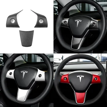 3 шт. Для Tesla Модель 3 Y 2017-2023 Украшение Рулевого колеса Автомобиля Нашивки Крышка ABS Матовые наклейки из углеродного волокна Автоаксессуары