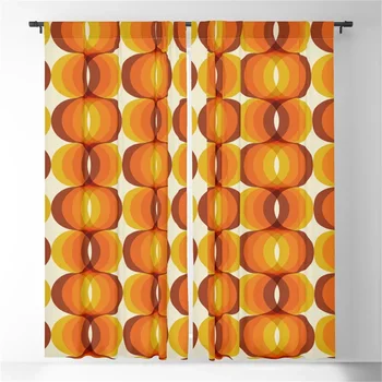 3D принт Оранжевые, коричневые и цвета слоновой кости ретро волны Плотные шторы для спальни Декор гостиной Обработка окон 2 панели