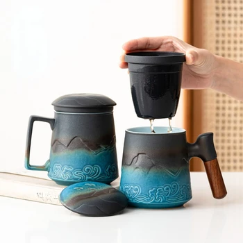 450 мл Керамическая Кружка для разделения воды для чая, Офисный чайник для чая с крышкой, фильтровальные чайники Большой Емкости, домашняя чашка и офисный чайник для чая