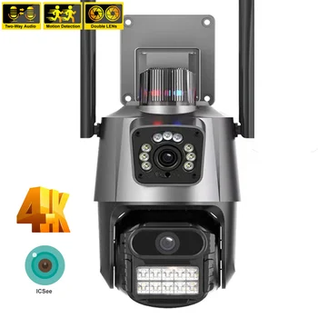 4K 8MP Двухобъективная WiFi Камера Безопасности Защита Наружного Наблюдения CCTV 360 PTZ Video Securer Kamera 4MP 2K Smart Home IP Cam