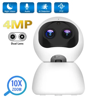 4MP WiFi Ip-камера HD С двойным Объективом, 10-Кратный Зум, Камера Безопасности для помещений, Беспроводной Радионяня, Искусственный Интеллект, Обнаружение Человека, Камеры Скрытого Видеонаблюдения