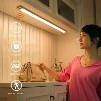 54led Светодиодные ночники Беспроводной Датчик движения Настенный светильник USB Перезаряжаемый Кухонный шкаф Коридор Ночник для спальни
