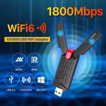 5G WiFi 6 USB-адаптер 1800 Мбит/с 5 ГГц/2,4 ГГц USB3.0 Беспроводной ключ Wi-Fi Сетевая карта 802.11ax Адаптер Для Win10/11 UAX03
