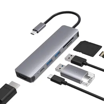6 в 1 USB C Концентратор Type C с портами Ethernet USB 3.0, устройство чтения карт SD/TF, USB-C PD, питание для ноутбуков Macbook, ноутбуков