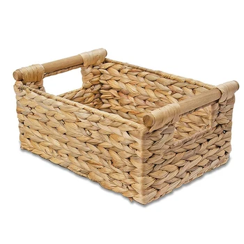 6X Маленьких плетеных корзин для организации ванной комнаты, Гиацинтовые корзины для хранения, Плетеная корзина для хранения с деревянной ручкой