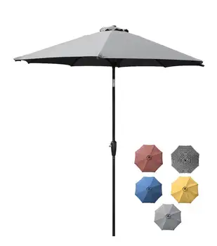 9-футовый уличный алюминиевый зонт для патио, круглый рыночный зонт с кнопкой наклона и рукояткой для тени, серый