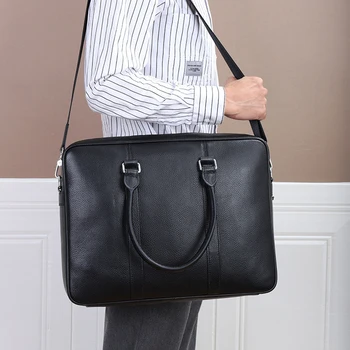 AETOO Мужской портфель для поездок на работу и отдыха, кожаный мужской стиль, многослойная мужская сумка из воловьей кожи, деловая сумка, сумка большой емкости