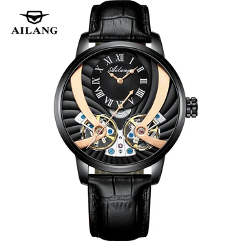 AILANG 2023 Новые роскошные механические часы с двойным турбийоном для мужчин, Модные Кожаные Водонепроницаемые Деловые мужские Автоматические часы