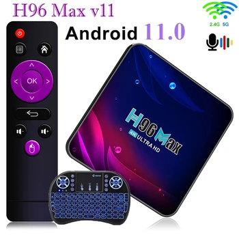 Android 11 TV Box 4G 64GB 4K Android TVBox H96 MAX V11 Smart TV Box LEMFO 2,4 G 5,8G WIFI Google Voice Телеприставка H96max