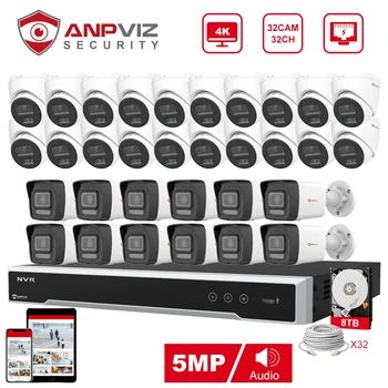 Anpviz 32CH 4K NVR 5MP POE IP Индивидуальная Камера Plug & Play System CCTV Комплект Наружного Видеонаблюдения Удаленный Просмотр H.265 IR 30m