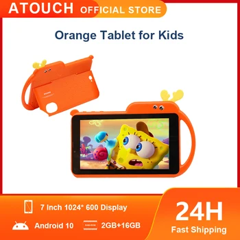 ATOUCH 7-дюймовый HD Детский планшет Android 10 WIFI, четырехъядерный 2 ГБ 16 ГБ Google Play, детский обучающий планшет с подставкой, Рождественский подарок