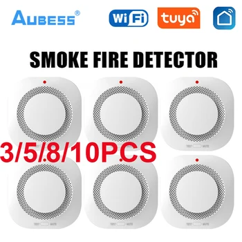 Aubess Tuya WiFi Детектор дыма, датчик сигнализации, система безопасности Умного дома, противопожарная защита, Smart Life Работает с Alexa Google Assistant
