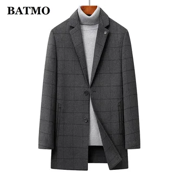 BATMO 2022 Зимний шерстяной тренч в клетку с подкладкой из 90% белого гусиного пуха, мужские куртки, размер M-XXXL HC2286