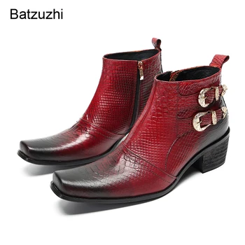 Batzuzhi/ Мужские Ботильоны из винно-красной кожи Ручной работы, Мужские ботинки с застежкой-молнией, Официальные деловые ботинки для Мужчин, Размер US6-12