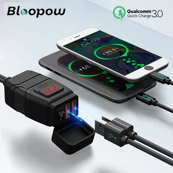 Bloopow Двойное USB-зарядное устройство для мотоцикла 12V QC3.0 Быстрое зарядное устройство Водонепроницаемая USB-розетка с вольтметром Аксессуары для мотоциклов