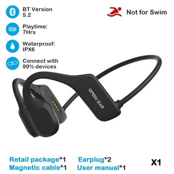 Bluetooth-наушники с реальной костной проводимостью, спортивные наушники, водонепроницаемая беспроводная гарнитура с микрофоном, ушной крючок TWS, бас, Hi-Fi стерео X1