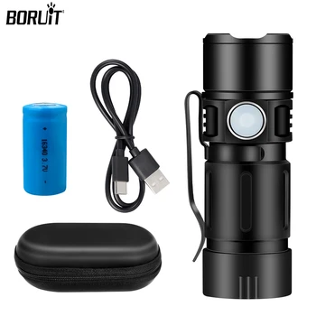 BORUiT Портативный мини светодиодный фонарик с 5 режимами освещения USB Перезаряжаемый фонарик из алюминиевого сплава С магнитом Для кемпинга