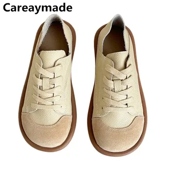 Careaymade-Женская обувь из натуральной кожи, весенние тонкие туфли, уродливые милые женские маленькие белые туфли, удобные туфли с большим носком
