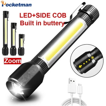 COB + светодиодные фонари, водонепроницаемые фонари, масштабируемый фонарик, USB перезаряжаемые фонари, карманный фонарик для поиска в кемпинге