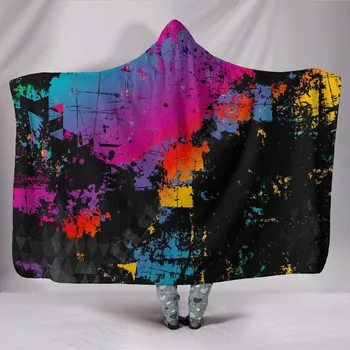 Colorflu Брызги краски Абстрактное искусство 3D печатное носимое одеяло для взрослых и детей Различные типы одеял с капюшоном Флисовое одеяло