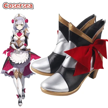 Cosersea Game Genshin Impact Ноэль/ Обувь для Косплея; Женская Или мужская Обувь на высоком каблуке; Женская Черная обувь из искусственной кожи Смешанного Серебра с красным бантом