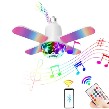 E27 База Smart RGB Цветной 4-Листовой Вентилятор Сценический Светильник Bluetooth Музыкальная Диско-Лампа Звездный Проекционный Светильник Украшение Дома для Вечеринки