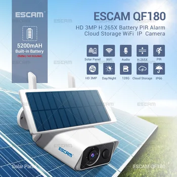 ESCAM QF120 1080P WIFI Батарея PIR сигнализация IP камера С солнечной панелью Полноцветное ночное видение двухстороннее аудио IP66