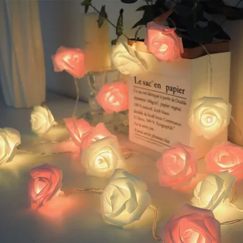 EU Plug Fairy LED Rose Flower Light String Рождественская уличная Гирлянда-гирлянда для свадьбы, дня Святого Валентина, украшения для дома и сада